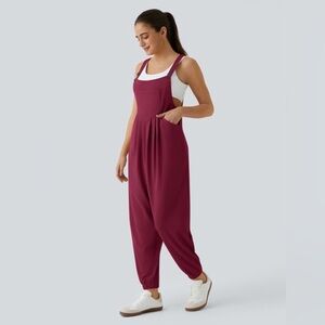 Halara Cranberry Anemone Waffle Knit Cuffed Overalls Jumpsuit Women's Size S
